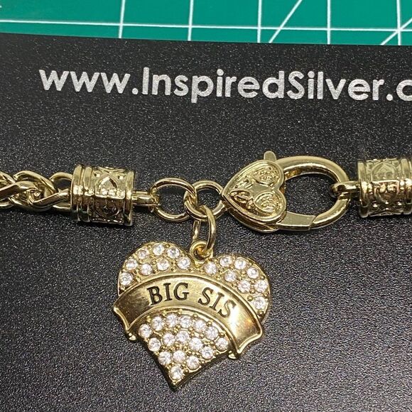 Inspired Silver BIG SIS Heart Charm Bracelet Gold Tone Pave Crystal Gift - Picture 4 of 8